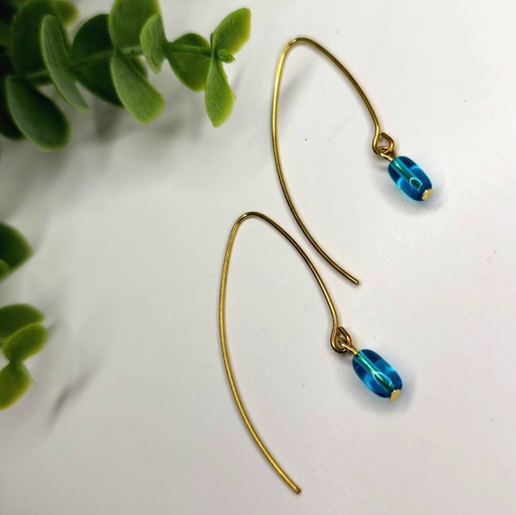Simple blue & gold earrings - Picture 1 of 1